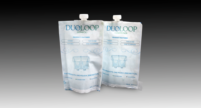 DUOLOOP Dual-Chamber replaces traditional shampoo and conditioner bottles with one flexible dual-chamber pouch. An internal divider prevents cross-contamination, while bottom dispensing caps allow controlled use. The package can be hung from shower components using its attached feature, reducing bathroom clutter. Made from PET/PE multilayer film, it uses less material than two rigid bottles while maintaining functionality. By combining two products into a single lightweight structure, DUOLOOP reduces material use and improves space efficiency. This design presents a practical alternative to conventional rigid shampoo and conditioner care packaging.

 